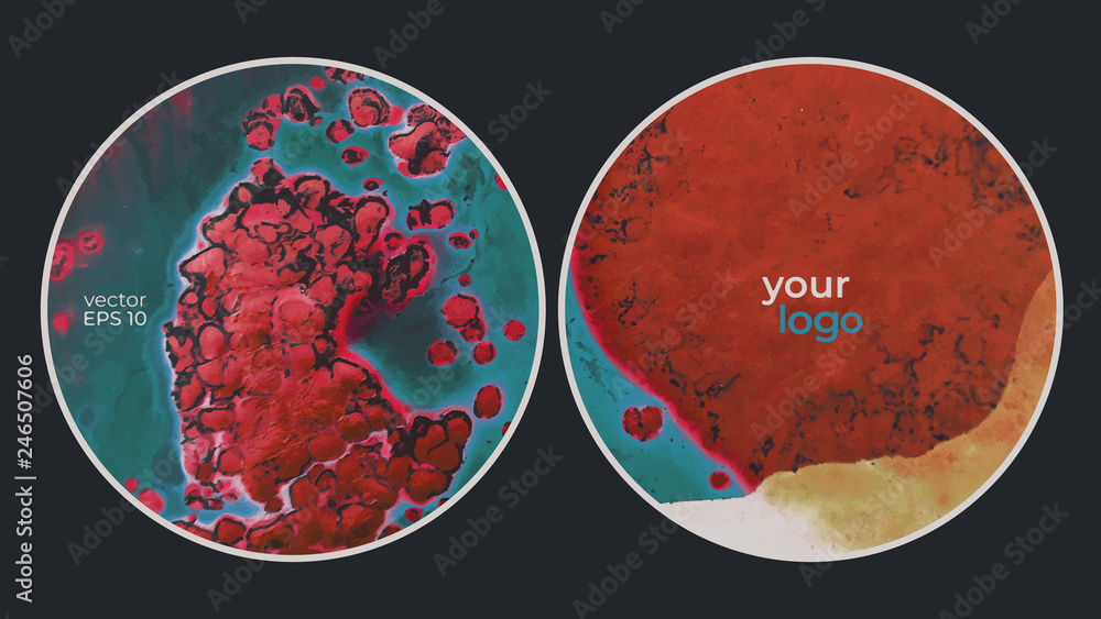 Fototapeta premium Round vector cards. Set of templates brochure, cover and sheets. Abstract painted background. Fluid colors backgrounds.