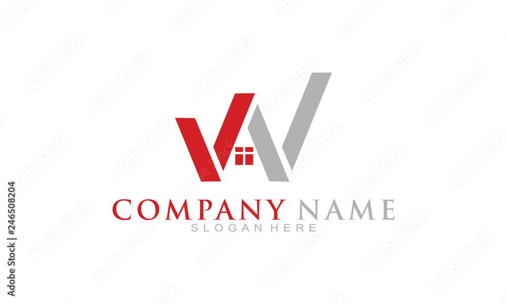 Abstract W letter house vector logo