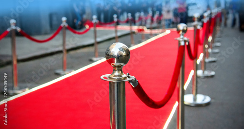 red carpet and barrier on entrance photo