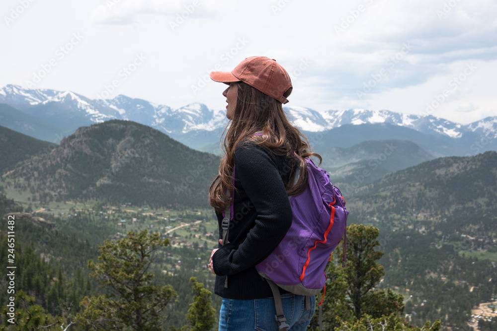 Young Woman Enjoying a Mountain Overlook 02