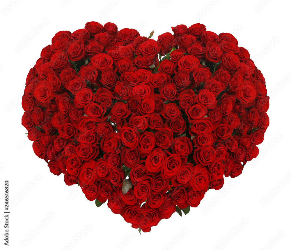 Fototapeta premium Ogromny serce robić piękne czerwone róże na białym tle