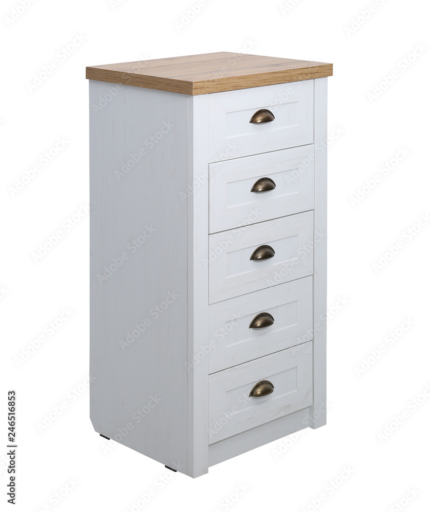 Modern light wooden chest of drawers isolated on white. Furniture for wardrobe room Modern light wooden chest of drawers isolated on white. Furniture for wardrobe room