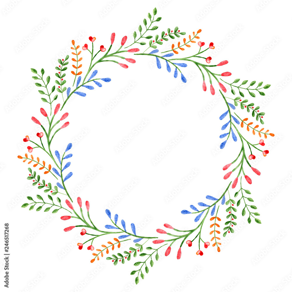 Watercolor wreath. Frame with spring flowers and branches Watercolor wreath. Frame with spring flowers and branches
