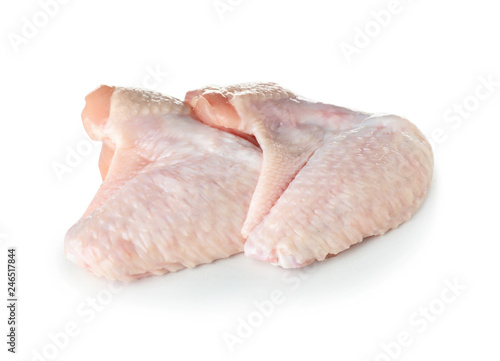 Raw chicken wings on white background. Fresh meat