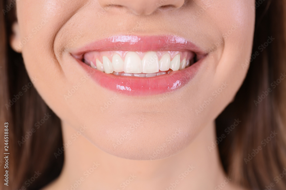 Young woman with healthy teeth and beautiful smile, closeup Young woman with healthy teeth and beautiful smile, closeup