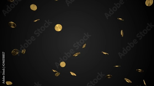 seamless loop of golden dollar coins with alpha. 3d render