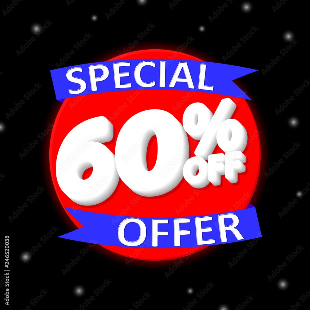 Sale 60% off, banner design template, discount tag, special offer, vector illustration