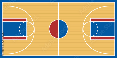 Isolated aerial view of a basketball court