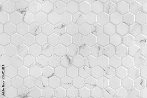 Fototapeta Naklejka Na Ścianę i Meble -  White marble wall with hexagon pattern