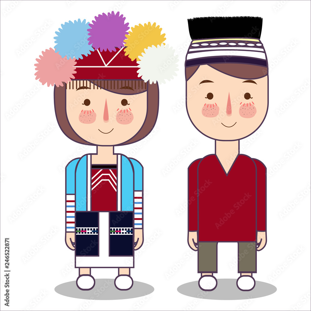 Taiwan wedding couple, cute Taiwanese traditional clothes costume bride and  groom cartoon vector illustration vector de Stock | Adobe Stock