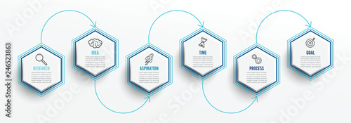 Vector infographic template with icons and 6 options or steps. Infographics for business concept. Can be used for presentations banner, workflow layout, process diagram, flow chart, info graph.
