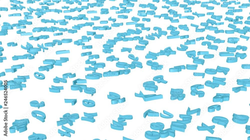 Turquoise three-dimensional letters slowly fly on a white background. 3d render Turquoise three-dimensional letters slowly fly on a white background. 3d render