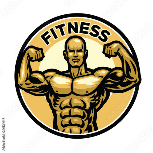 fitness badge with muscular bodybuilder