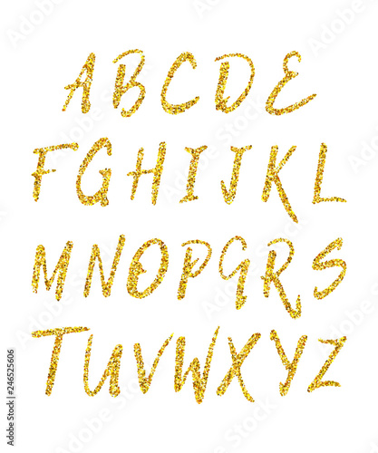 Gold glitter alphabet with sparkle letters. 