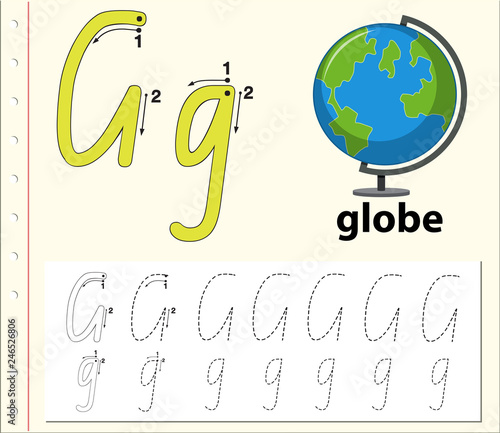 Letter G tracing alphabet worksheets