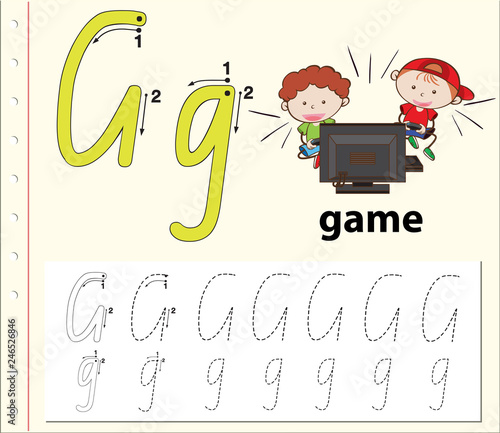 Letter G tracing alphabet worksheets