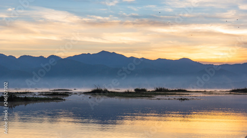 early morning sunrise on Lake Inle, Myanmar, Burma