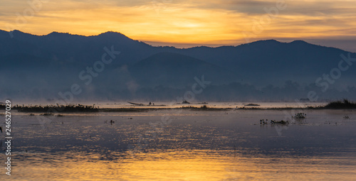early morning sunrise on Lake Inle  Myanmar  Burma