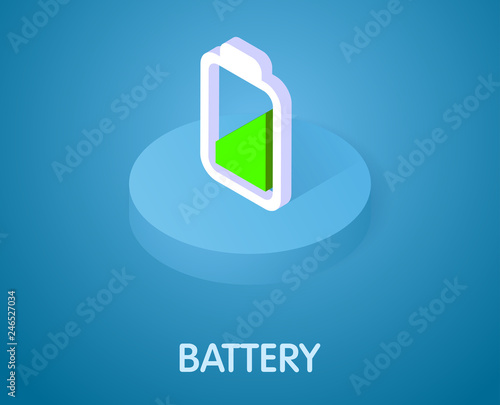 Battery isometric icon. Vector illustration. 3d concept