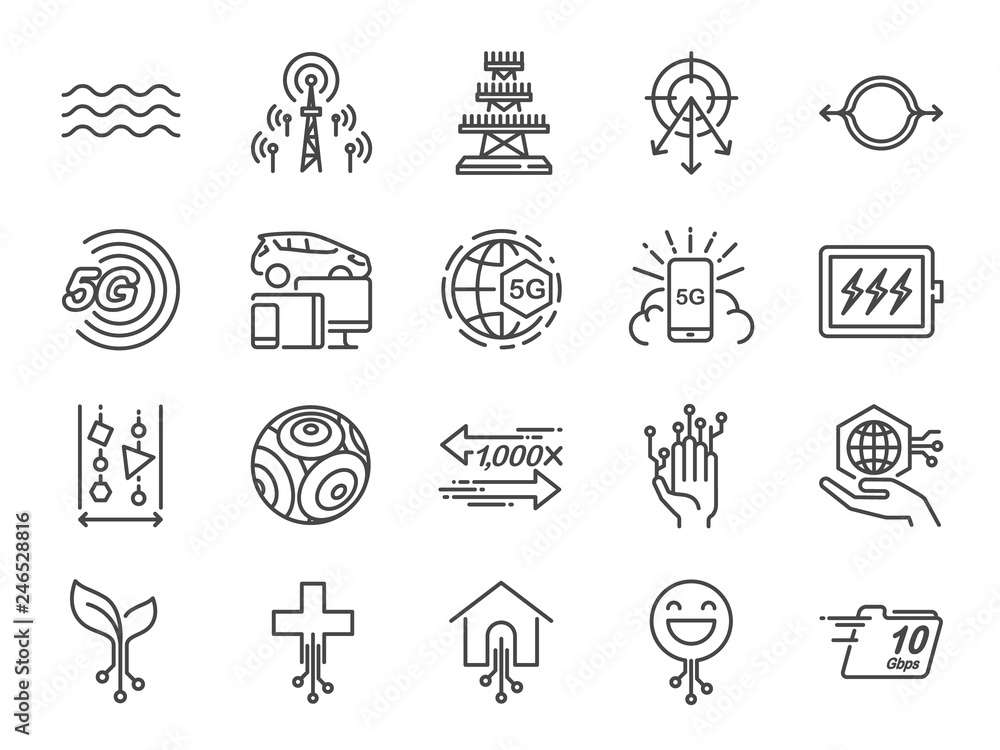 5G internet line icon set. Included icons as IOT, internet of things ...