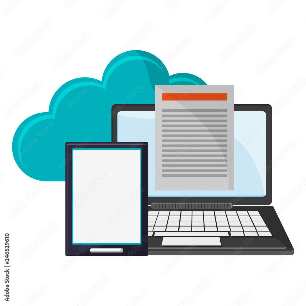 cloud computing laptop and tablet with documents cloud computing laptop and tablet with documents
