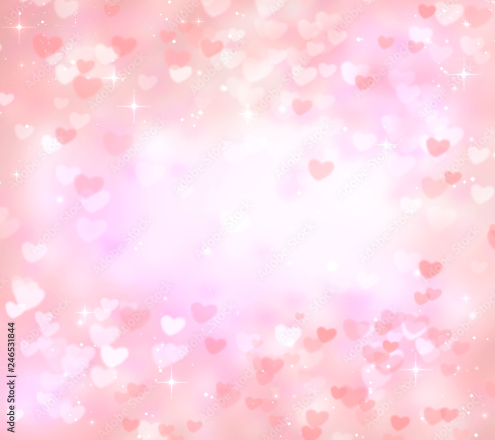 Bright holiday background, Valentine's day, glitter, glow, blurred bokeh background, circles, beautiful, pink, white, love, hearts