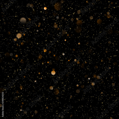 Abstract gold bokeh with black background. Glitter defocused abstract twinkly lights Christmas template EPS 10