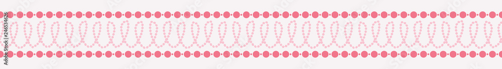 Cute, feminine vector seamless border with pink pearl stripes. Loops and straight necklace strands, great for spring occasions, invitations and textile borders, decorative tape and printed ribbon. Cute, feminine vector seamless border with pink pearl stripes. Loops and straight necklace strands, great for spring occasions, invitations and textile borders, decorative tape and printed ribbon.