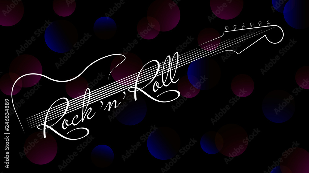 Music background. Guitar and inscription rock and roll on black futuristic  background. Design invitations to party, disco, music banner, flyer, cover,  wallpaper. Vector illustration. Stock Vector | Adobe Stock