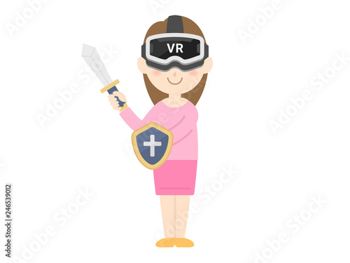 VRゴーグルを装着してゲームをする女性のイラスト