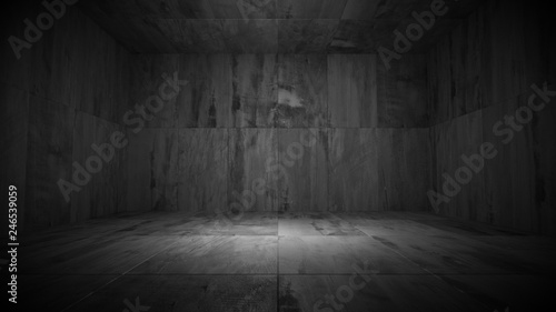 Black and White Dark Empty Grungy Room (3d Illustration)