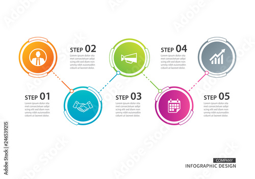 5 circle timeline infographic template business concept background. Vector can be used for workflow layout, diagram, number step up options, annual report