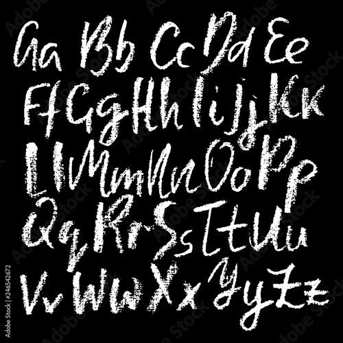 Chalk textured font. Grunge script on chalkboard. Vector calligraphy illustration.