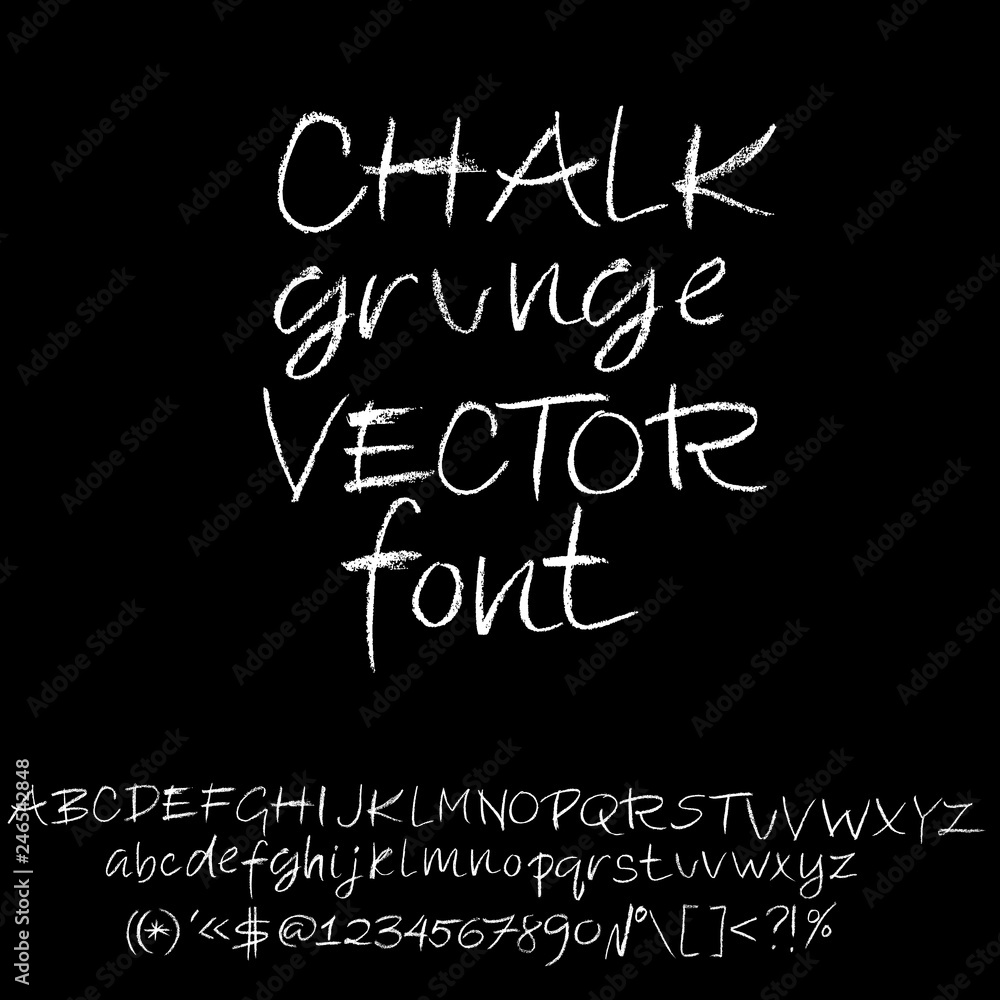 Chalk textured font. Grunge script on chalkboard. Vector calligraphy illustration.