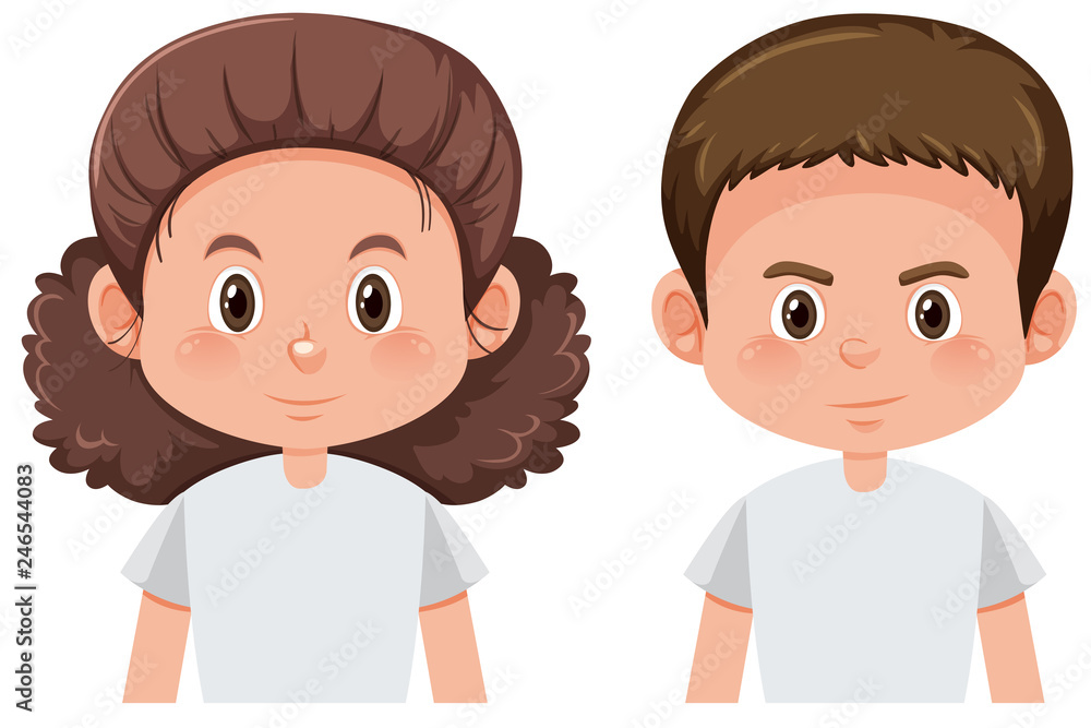 Set of brunette male and female character