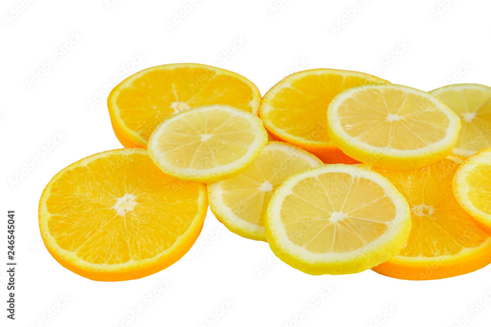 citrus slice, oranges and lemons isolated on white background, clipping path citrus slice, oranges and lemons isolated on white background, clipping path
