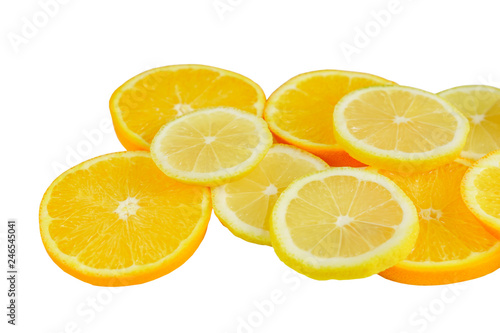 citrus slice, oranges and lemons isolated on white background, clipping path