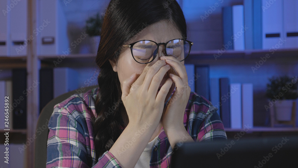 young girl closing eye feeling uncomfortable young girl closing eye feeling uncomfortable