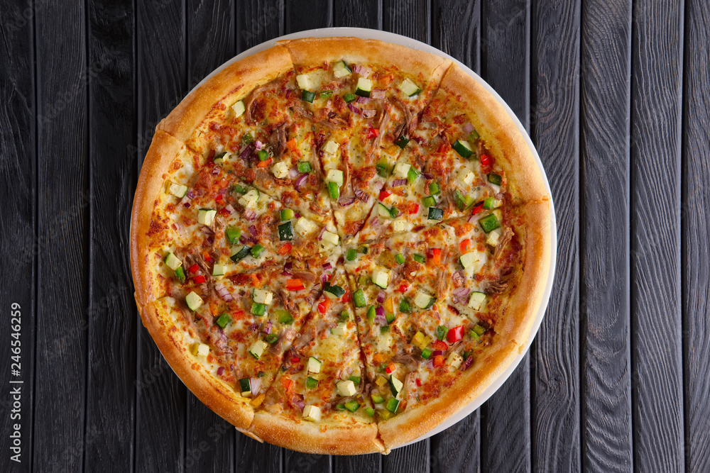 Pizza with ground-meat and vegetables Pizza with ground-meat and vegetables