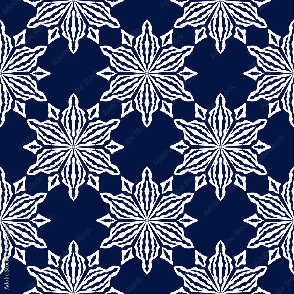 Floral seamless pattern. White design on dark blue background Floral seamless pattern. White design on dark blue background