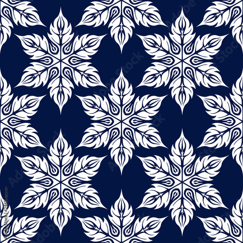 Floral seamless pattern. White flowers on dark blue background