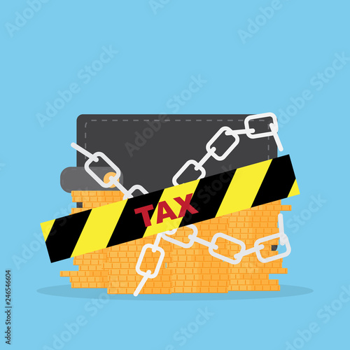Money coins and wallet lock for tax. Business elements. Vector illustration. Concept for financial growth.