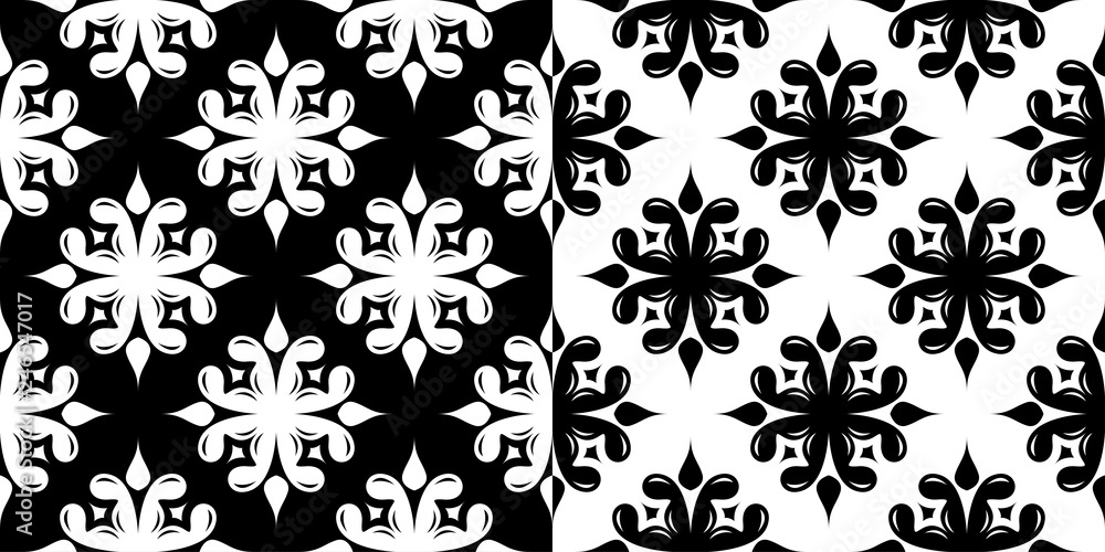 Floral seamless patterns. Black and white backgrounds compilation Floral seamless patterns. Black and white backgrounds compilation