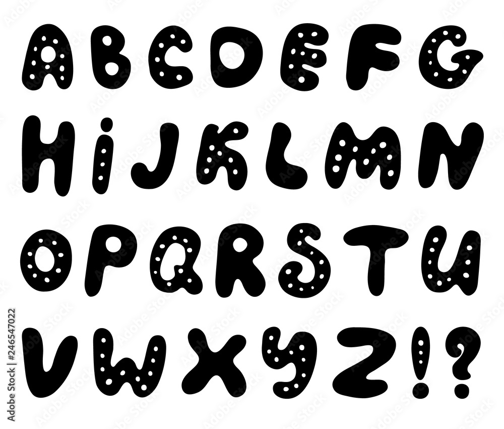 Hand drawn abc vector set isolated on white background. Cute doodle alphabet. Funny rounds letters Hand drawn abc vector set isolated on white background. Cute doodle alphabet. Funny rounds letters