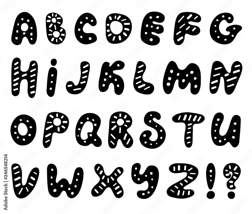 Hand drawn abc vector set isolated on white background. Cute doodle alphabet. Funny rounds letters Hand drawn abc vector set isolated on white background. Cute doodle alphabet. Funny rounds letters