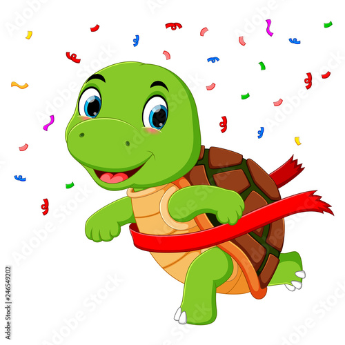 A turtle racing to the finish line 