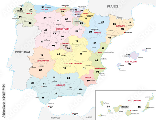 spain province map with 2-digit zip codes