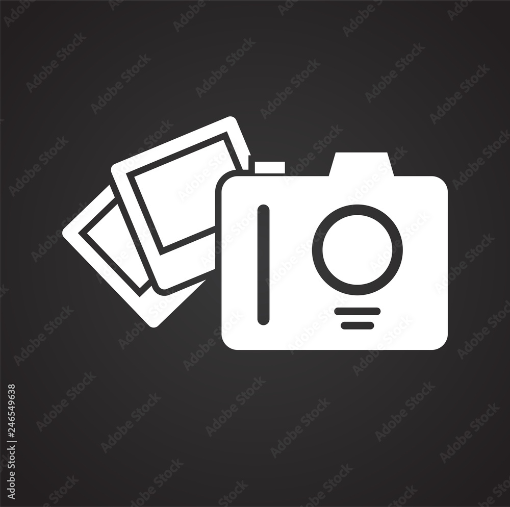 Camping photos icon on black background for graphic and web design, Modern simple vector sign. Internet concept. Trendy symbol for website design web button or mobile app Camping photos icon on black background for graphic and web design, Modern simple vector sign. Internet concept. Trendy symbol for website design web button or mobile app