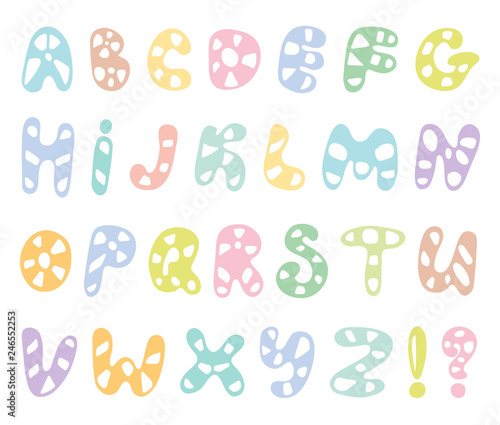Hand drawn abc vector set isolated on white background. Cute doodle alphabet. Funny rounds letters