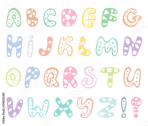 Hand drawn abc vector set isolated on white background. Cute doodle alphabet. Funny rounds letters